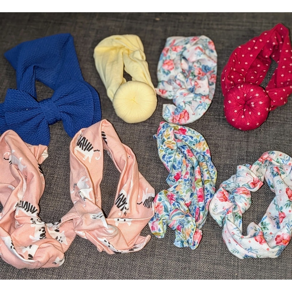 Baby Lot of 8 Headbands Knotted Bows‎ Floral Prints Newborn Infant Toddler Girls